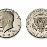The obverse and reverse of a 1981 Kennedy half dollar.